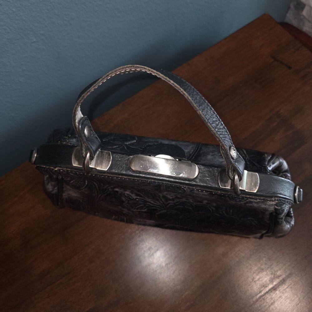Patricia Nash Silver Black Gracchi Tooled Leather Frame Satchel Purse Handbag - Picture 4 of 9